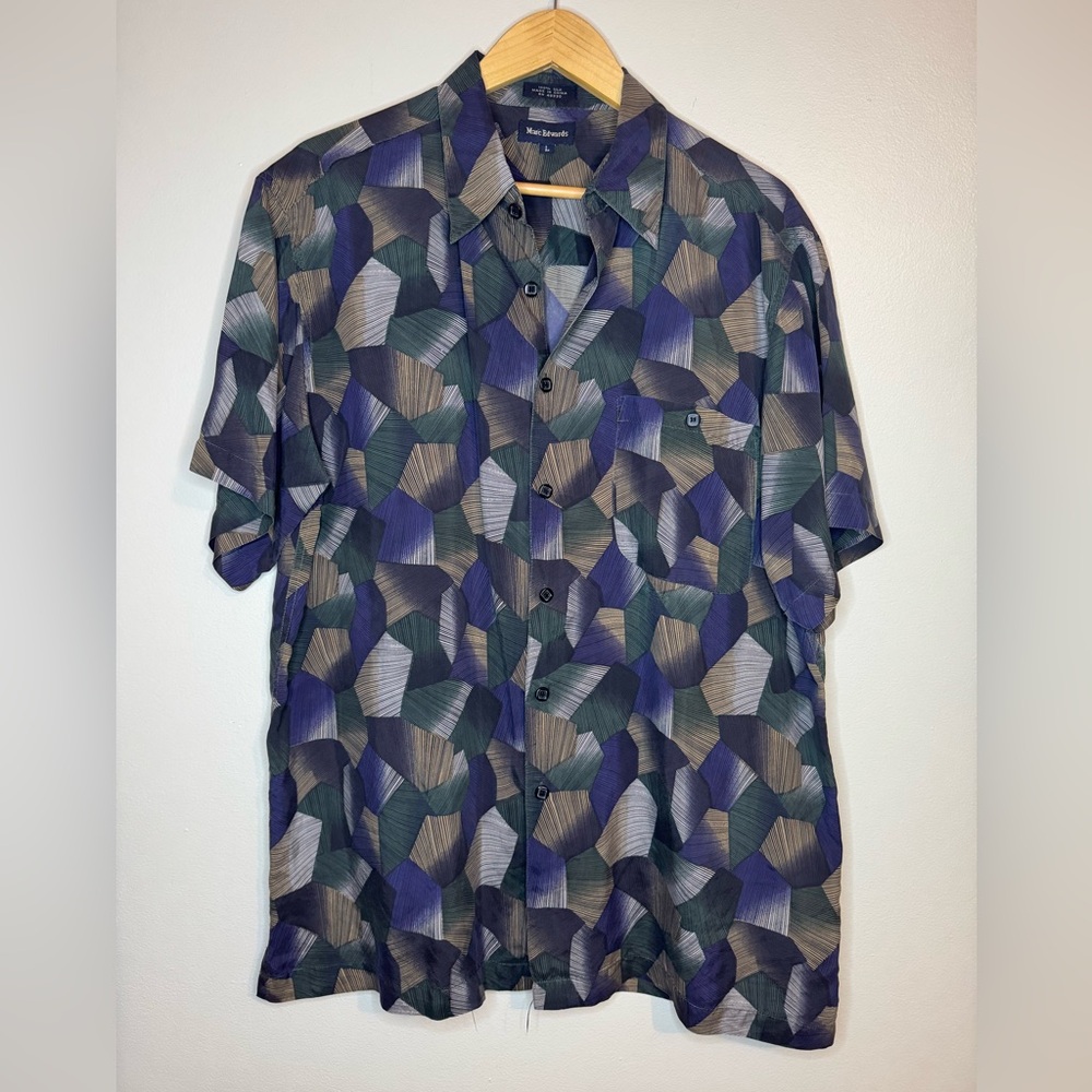 Marc‎ Edwards 100% Silk Geometric Button Shirt Mens Large